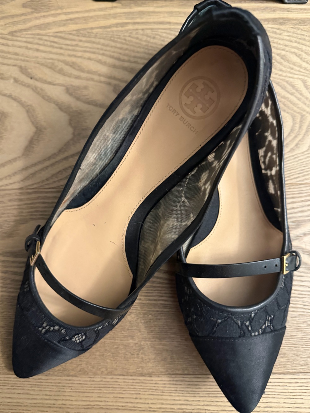 Tory Burch Black Lace Pointed Flats